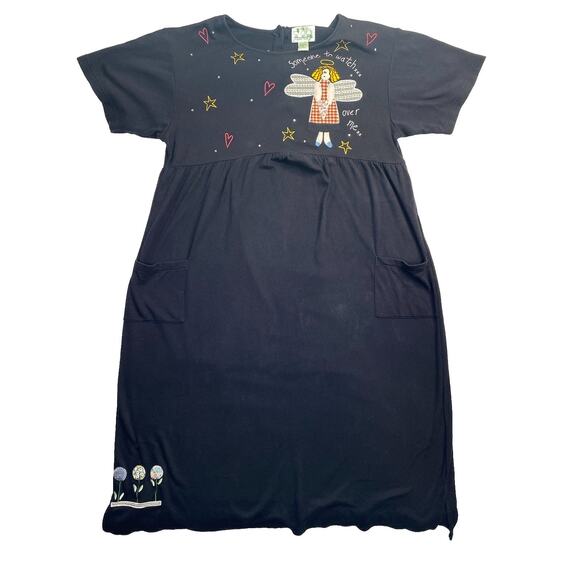 Quacker Factory Navy Embroidered Short-Sleeve Maxi Dress Women's Large - Angel - Picture 2 of 6